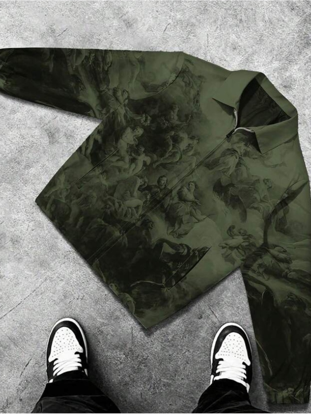 Women’s Olive Green Printed Zip Jacket